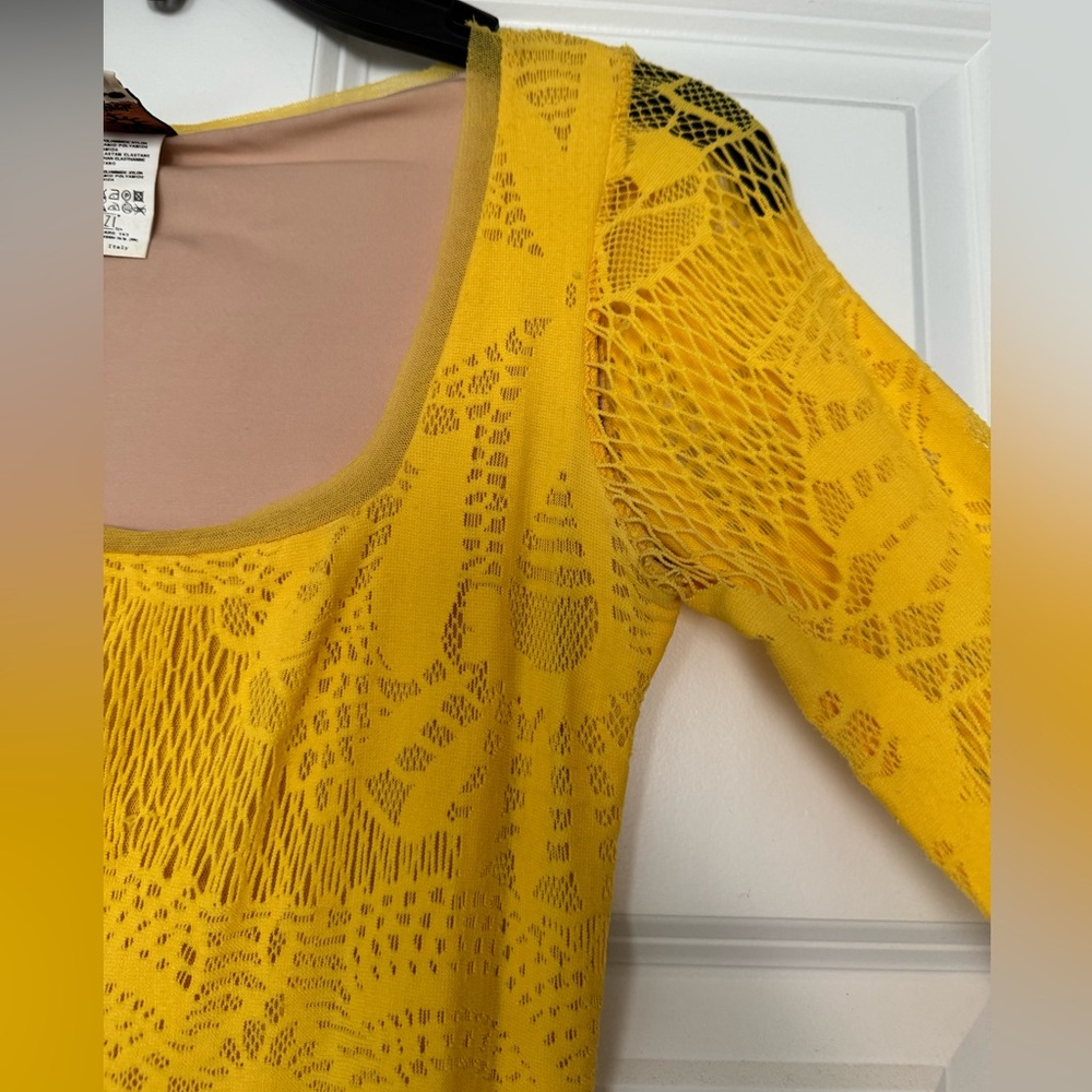 Jean-Paul Gaultier Fuzzi Yellow Mesh Midi Dress size Small. - Picture 2 of 7